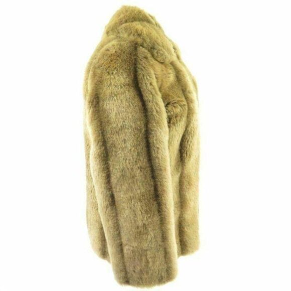 Vintage 70s Hansa Branta Faux Fur Jacket M Brown Coat Goose Down Pockets Zipper - Picture 4 of 9